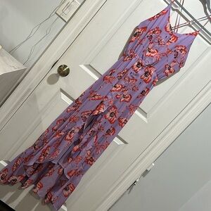 Cute adjustable strap cris cross hi-low floral dress